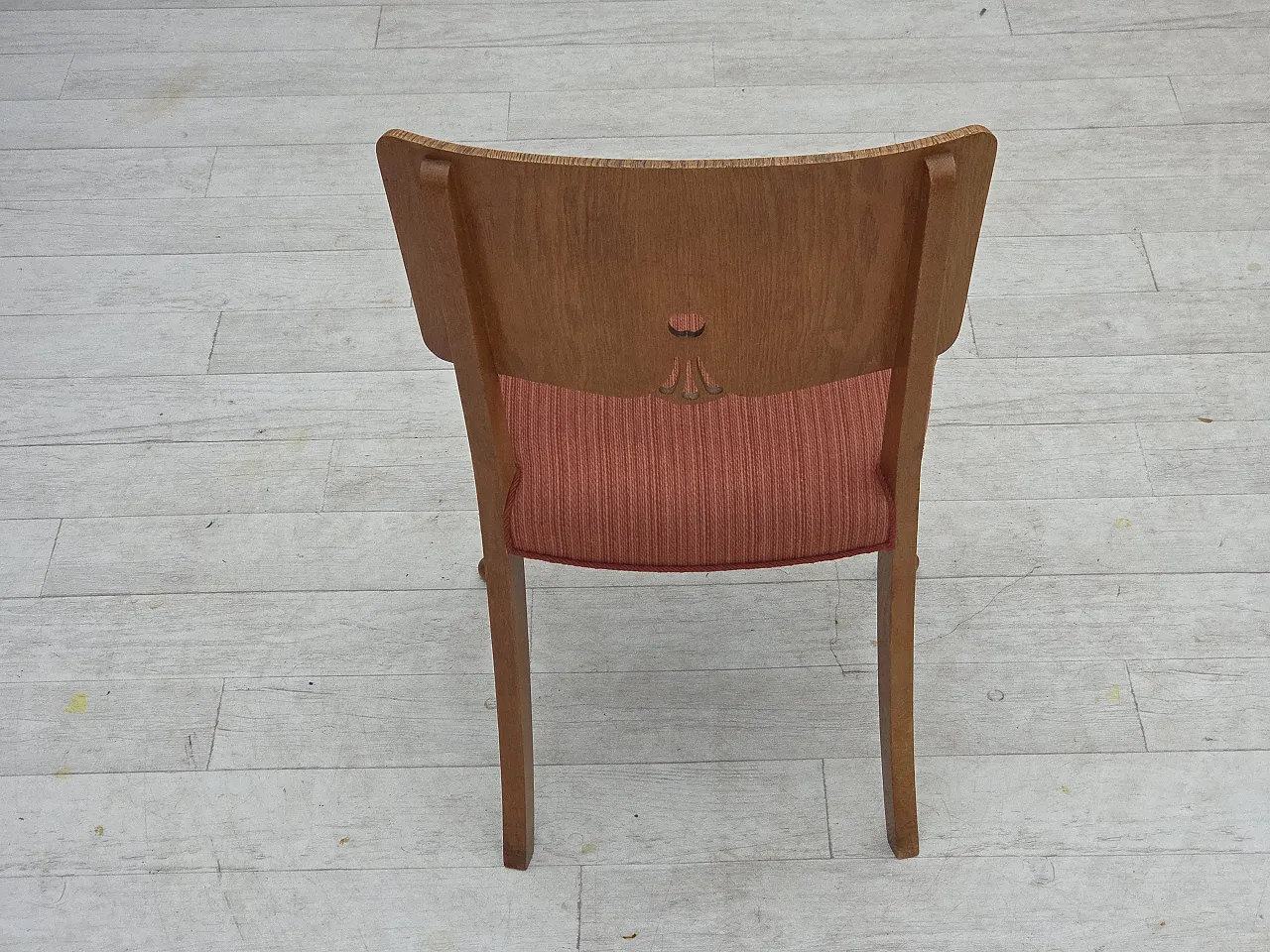 1950s, set of 6 Danish dining chairs, furniture wool, solid oak wood. 7