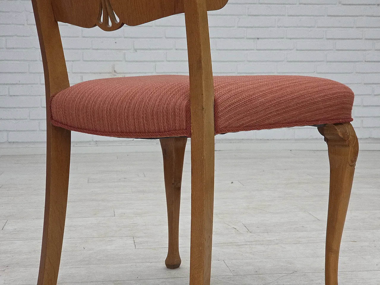 1950s, set of 6 Danish dining chairs, furniture wool, solid oak wood. 9
