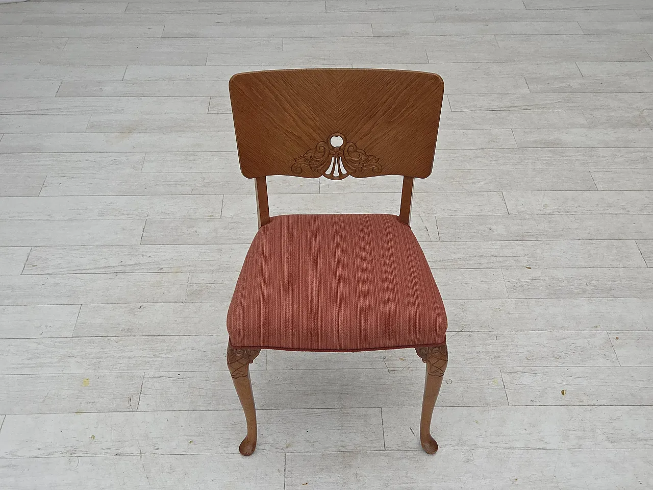 1950s, set of 6 Danish dining chairs, furniture wool, solid oak wood. 12