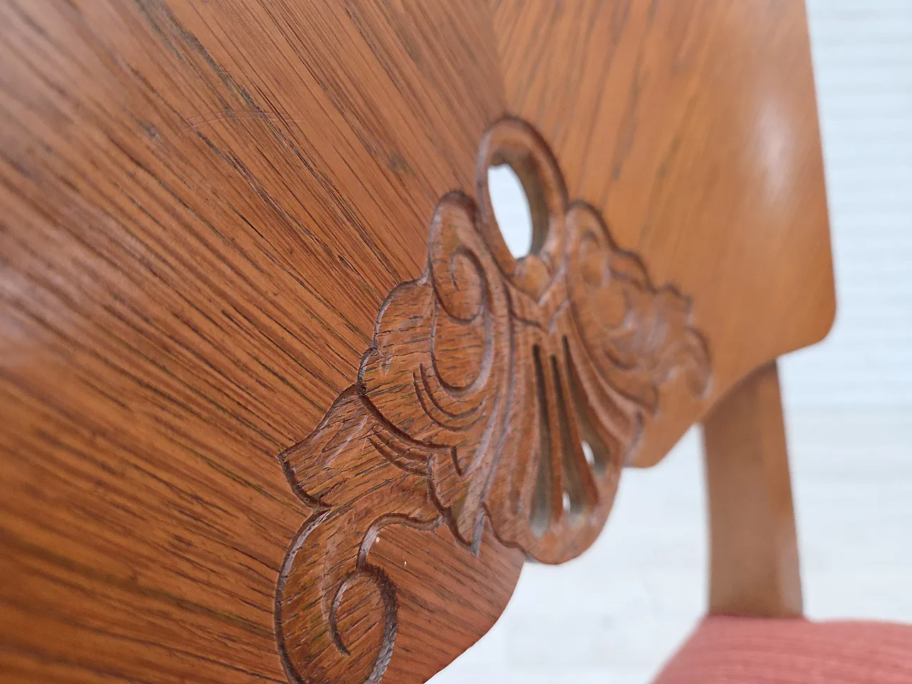 1950s, set of 6 Danish dining chairs, furniture wool, solid oak wood. 16