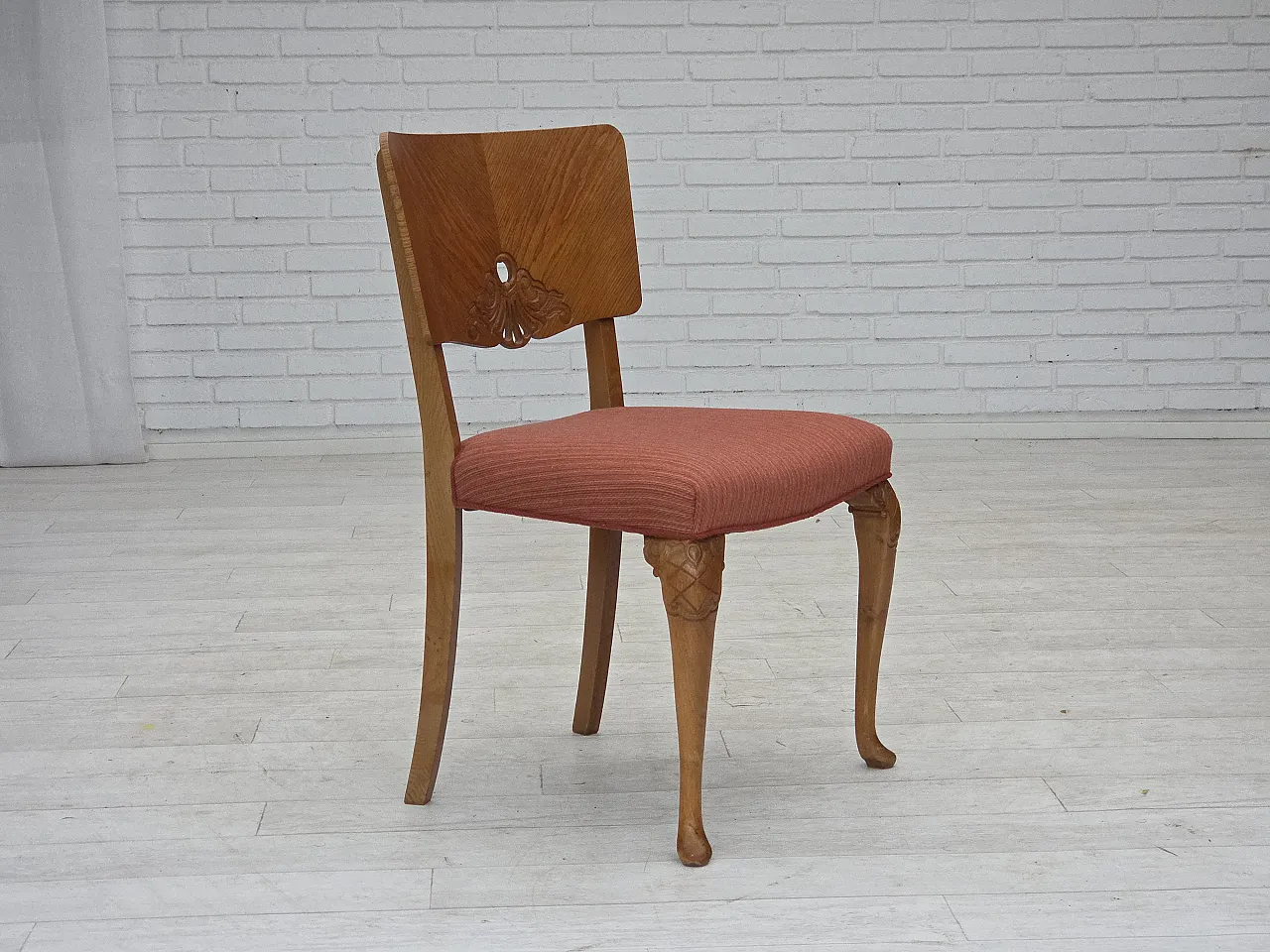 1950s, set of 6 Danish dining chairs, furniture wool, solid oak wood. 18