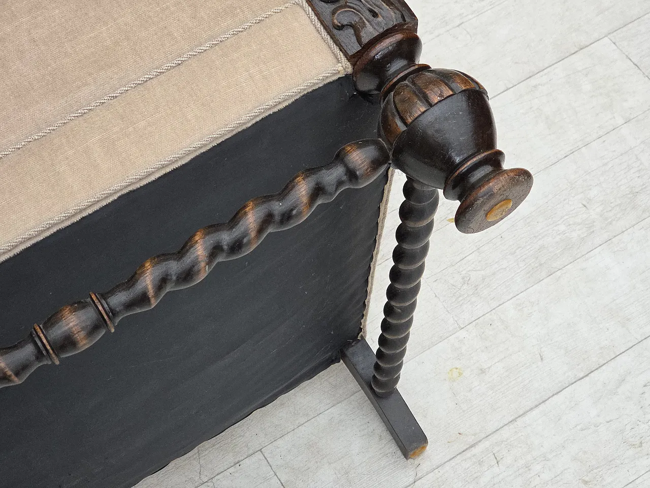 Danish wingback armchair, velour, carved oak wood, 1960s 22