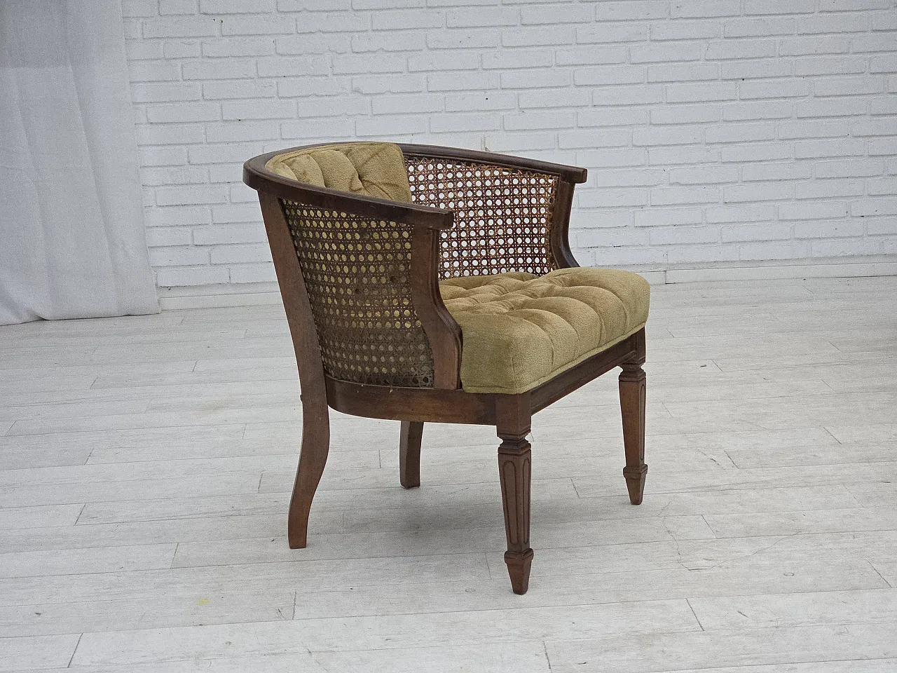 Danish easy chair, velour, mesh, oak wood, 1950s 1