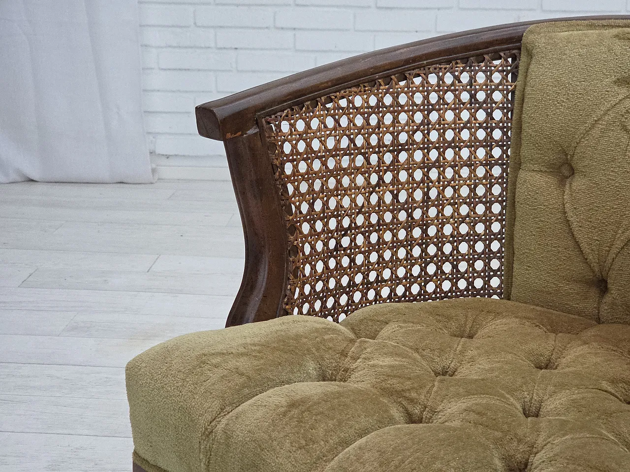 Danish easy chair, velour, mesh, oak wood, 1950s 4
