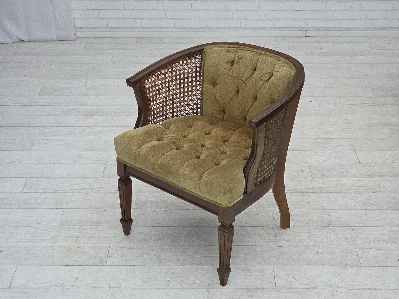 Danish easy chair, velour, mesh, oak wood, 1950s 5