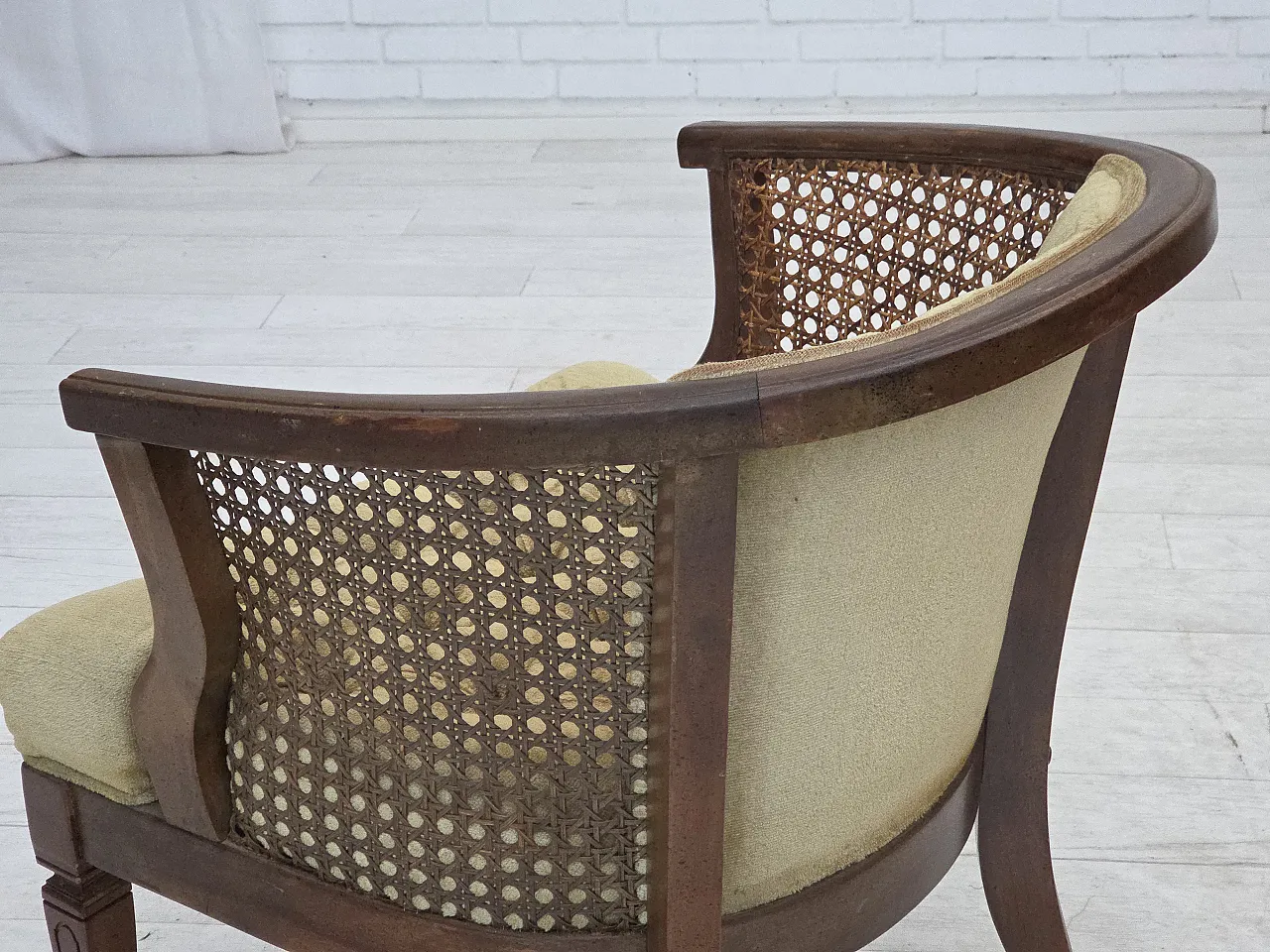 Danish easy chair, velour, mesh, oak wood, 1950s 6