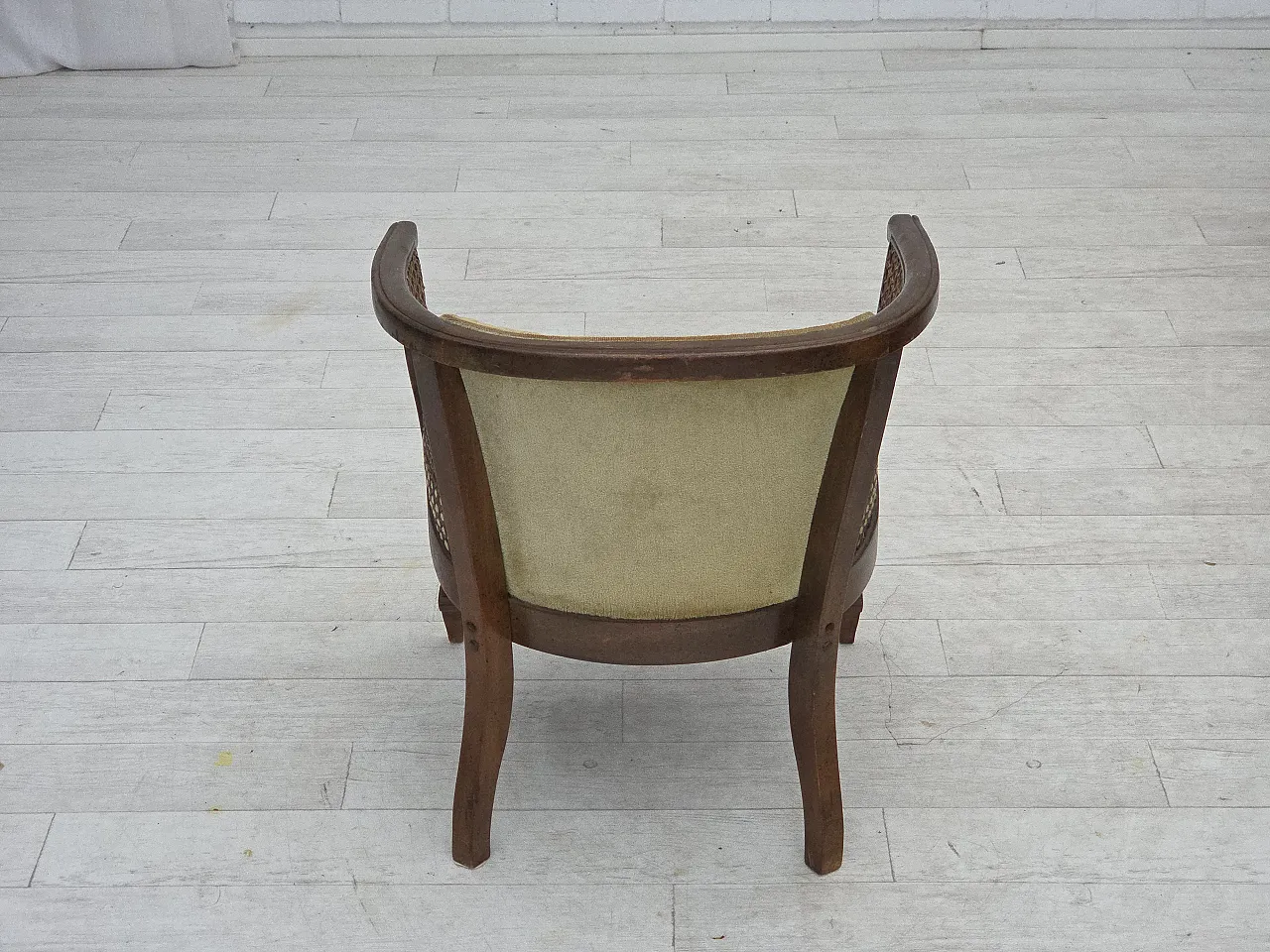 Danish easy chair, velour, mesh, oak wood, 1950s 7