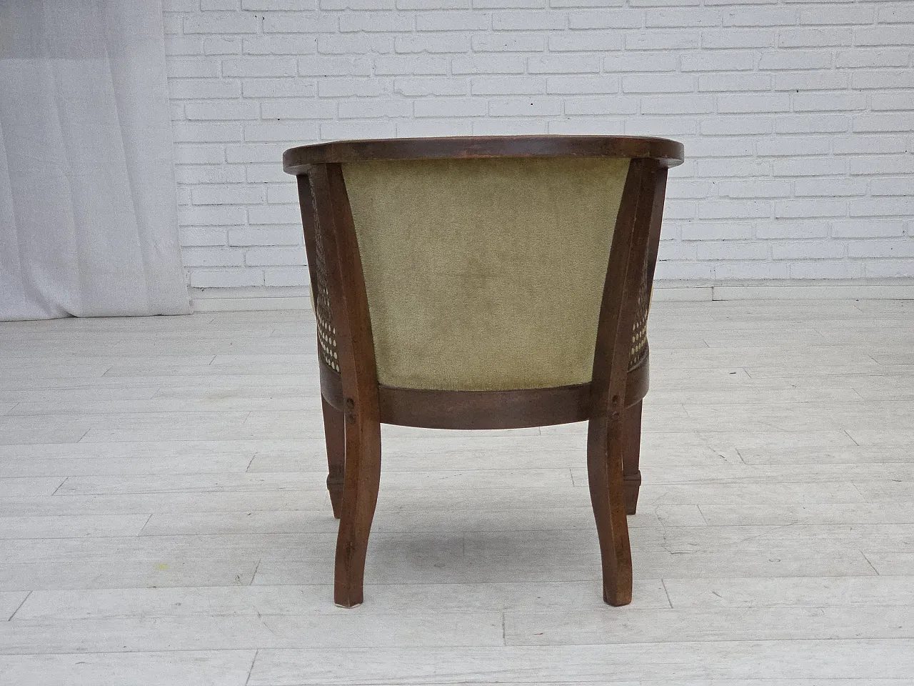 Danish easy chair, velour, mesh, oak wood, 1950s 8