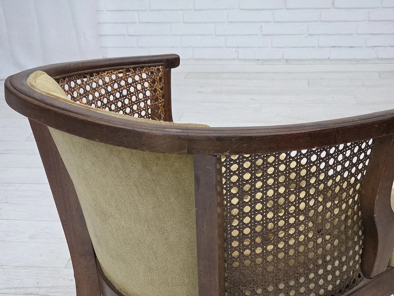 Danish easy chair, velour, mesh, oak wood, 1950s 9