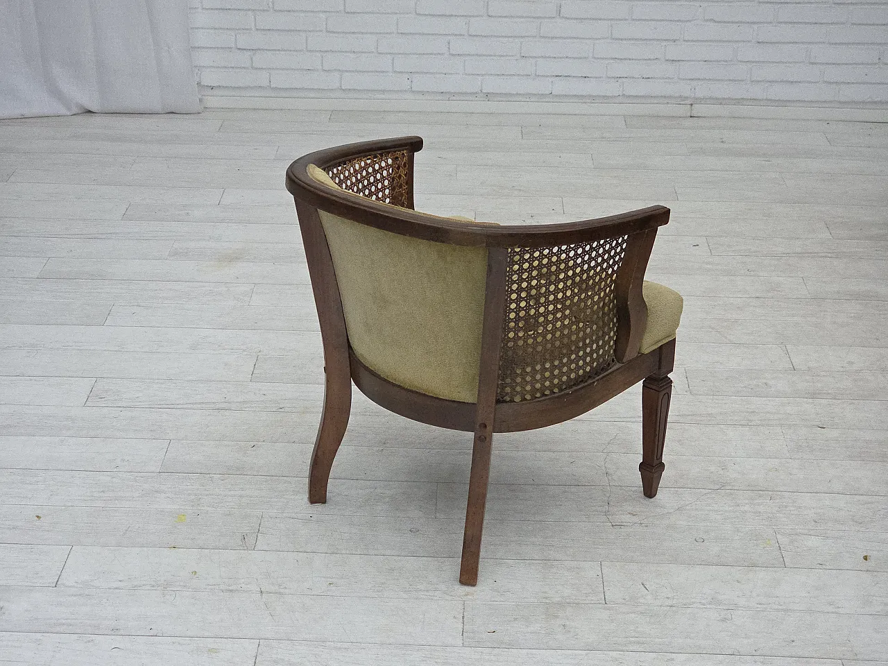 Danish easy chair, velour, mesh, oak wood, 1950s 10