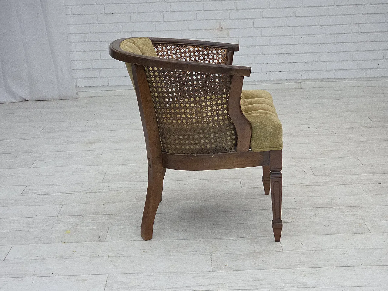 Danish easy chair, velour, mesh, oak wood, 1950s 11