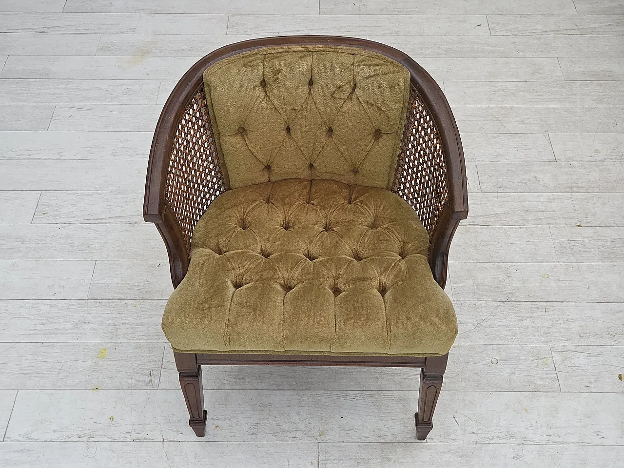 Danish easy chair, velour, mesh, oak wood, 1950s 12