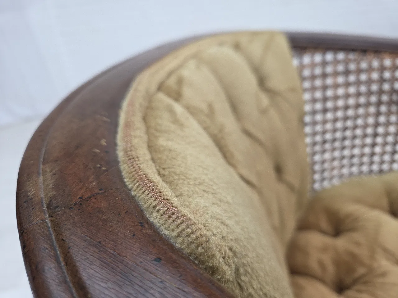 Danish easy chair, velour, mesh, oak wood, 1950s 13