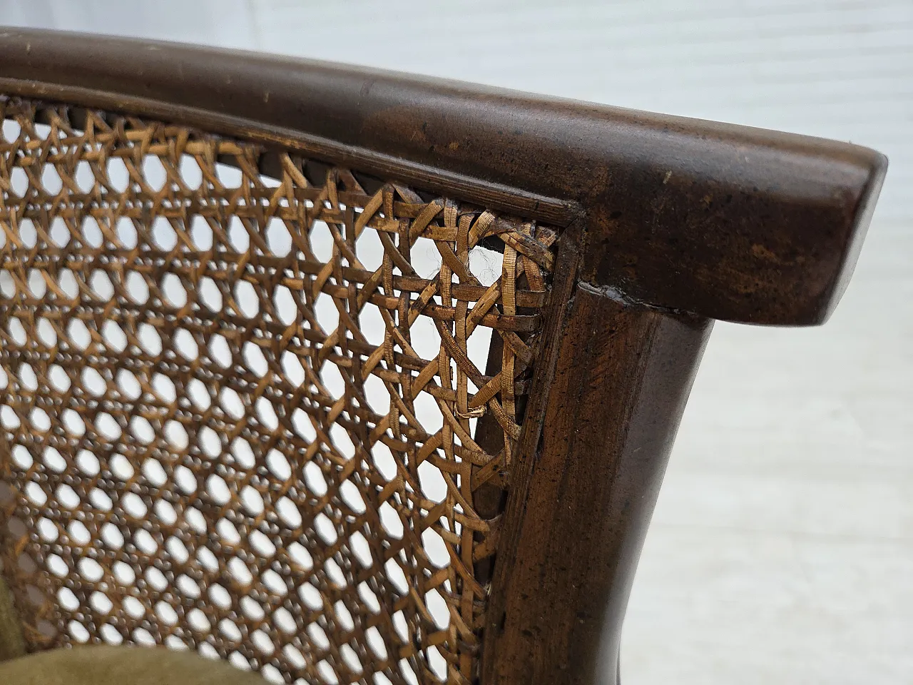 Danish easy chair, velour, mesh, oak wood, 1950s 14