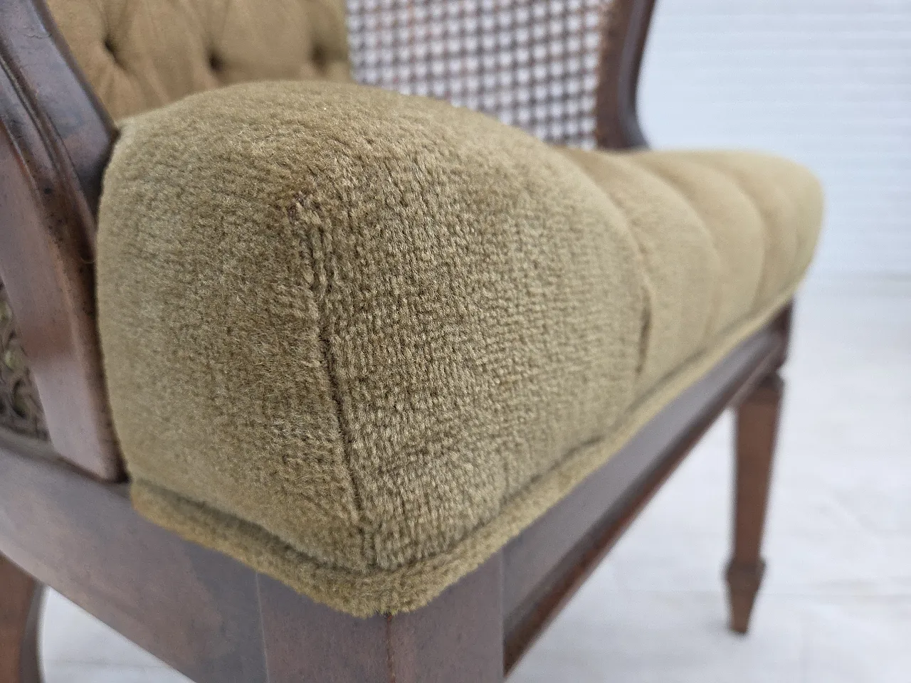Danish easy chair, velour, mesh, oak wood, 1950s 15