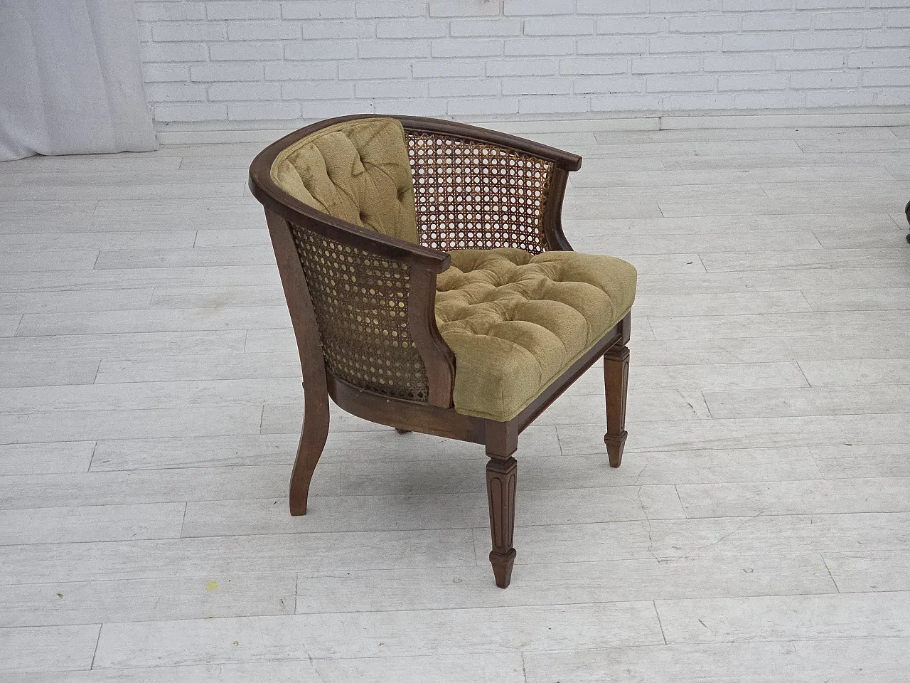 Danish easy chair, velour, mesh, oak wood, 1950s 16