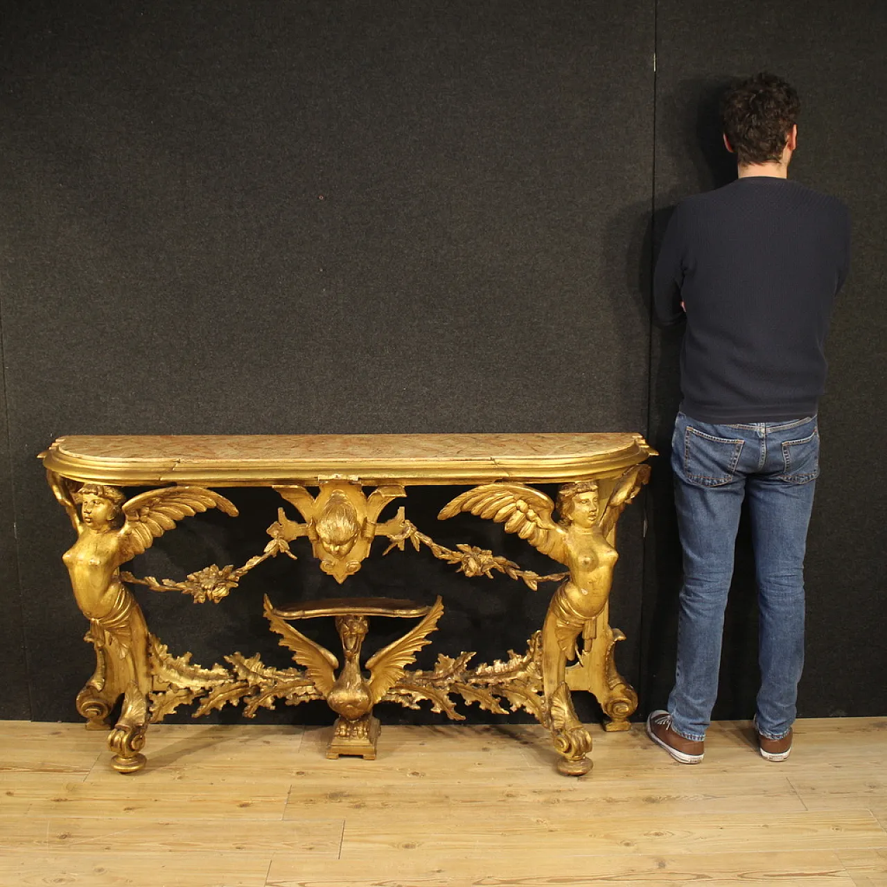 Carved and gilded Italian console, 20th century 2