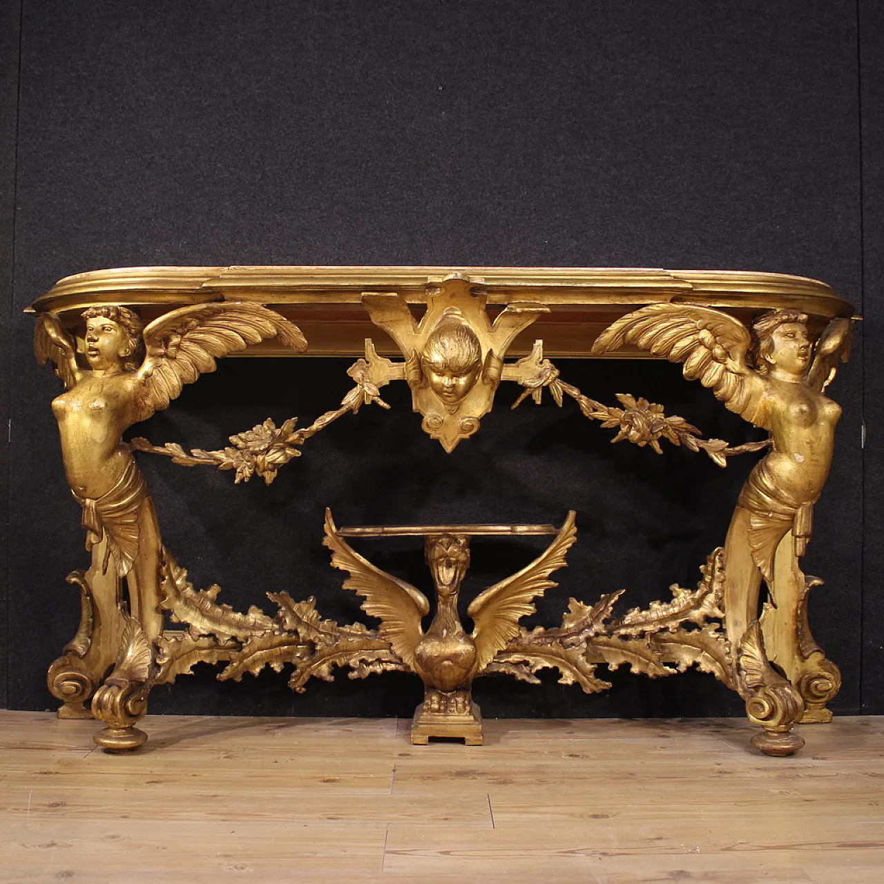 Carved and gilded Italian console, 20th century 9