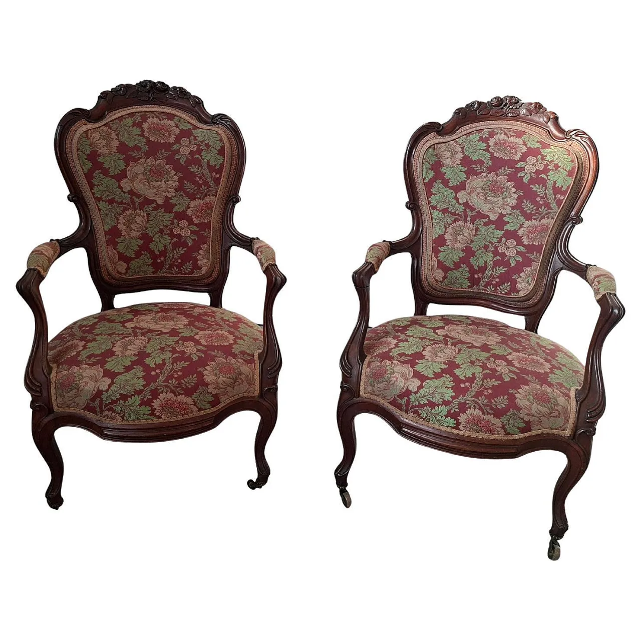 Pair of Louis XV style cherry armchairs, 1960s 1