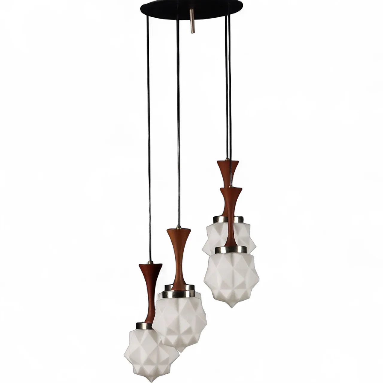 Glass chandelier, teak wood and metal details, 20th century 9