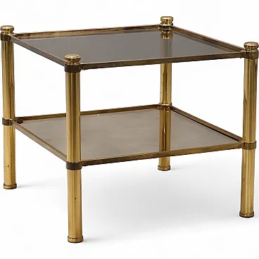 Tavolino con piano in vetro doppio fumé e struttura in ottone, '900