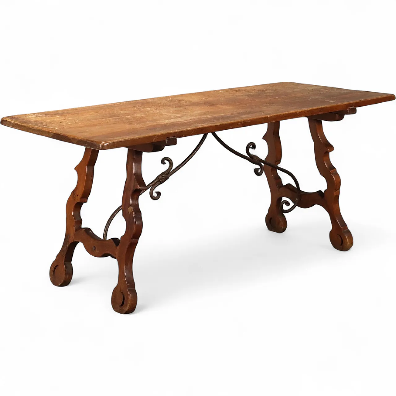 Tavolo fratino in noce e ferro battuto, '900 11