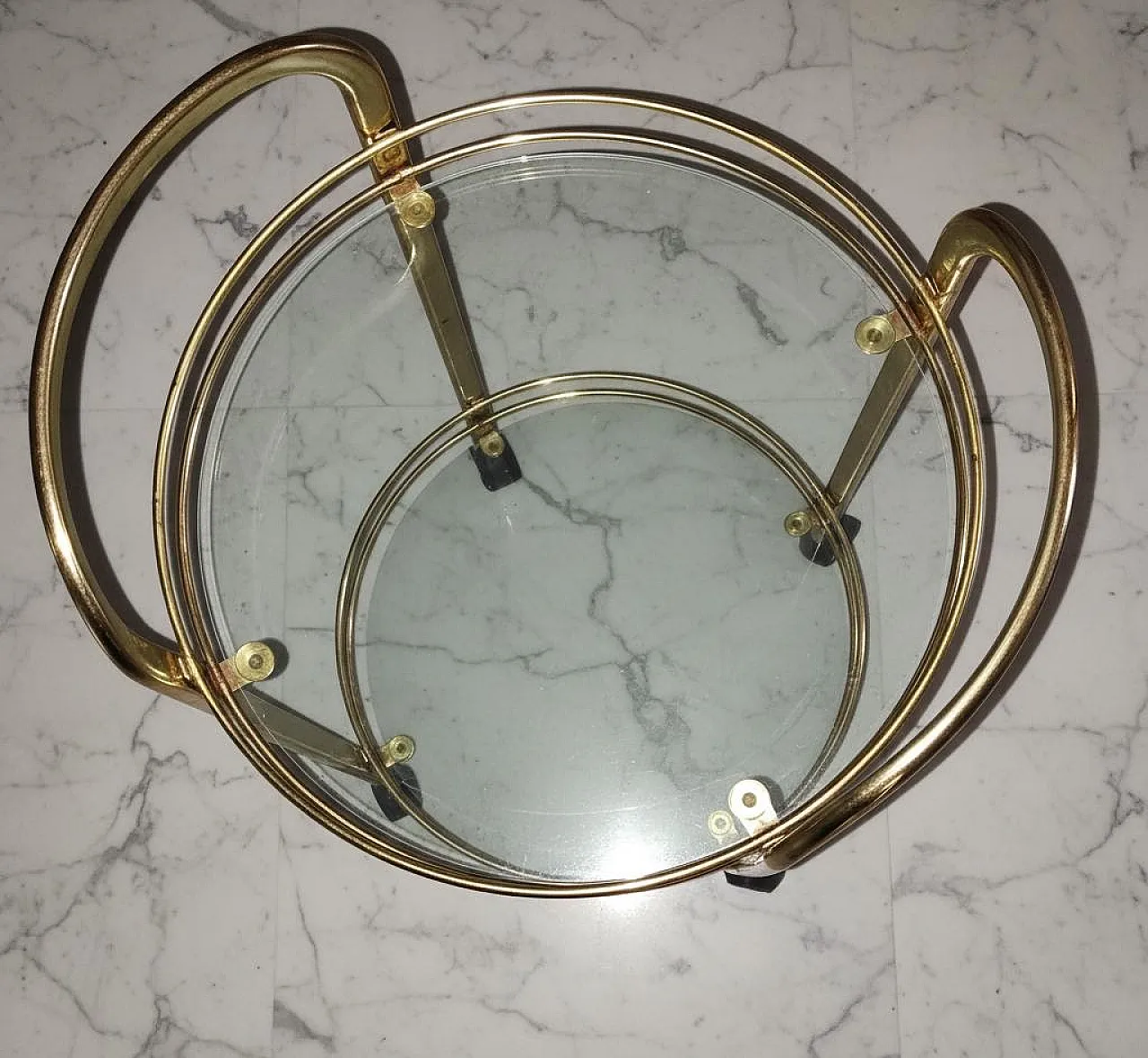 Carrello bar con ruote, ottone e vetro, anni '70 4