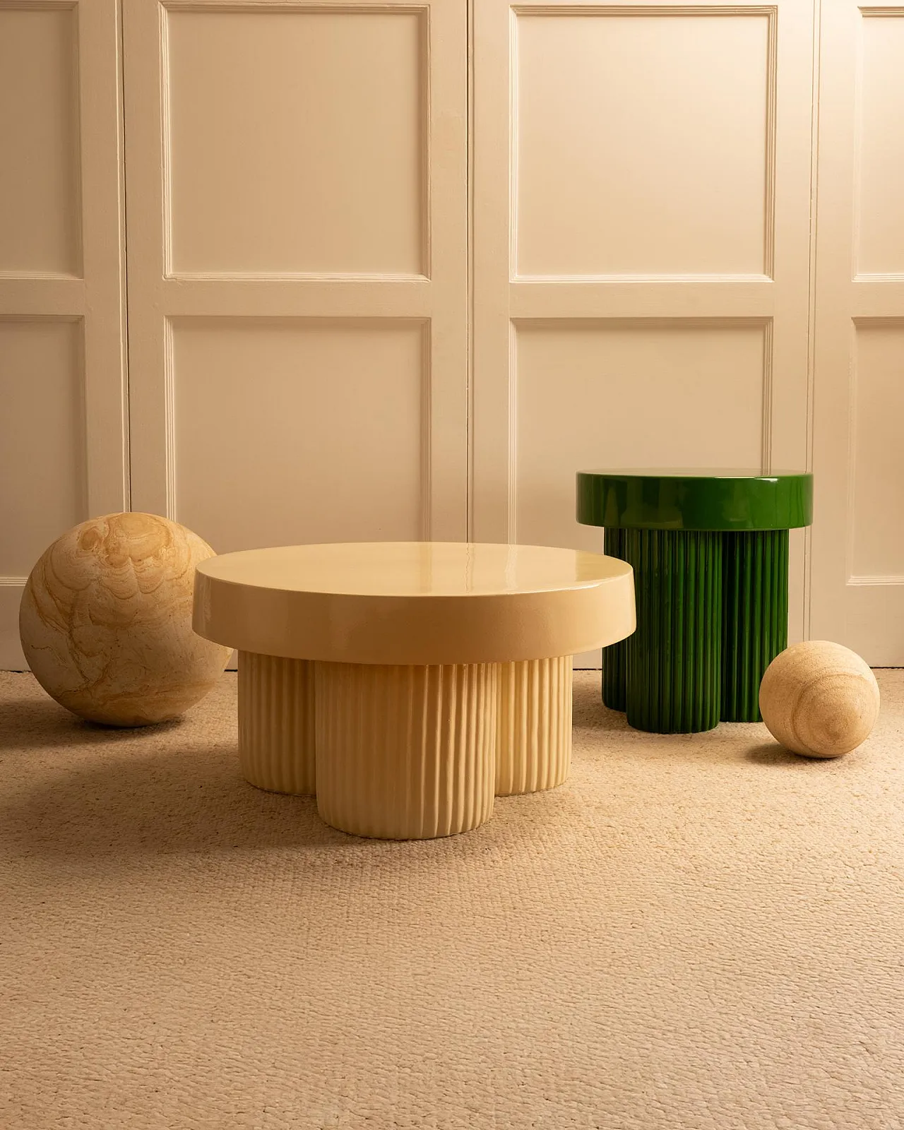 Pair of nesting concrete and lacquer tables, 1990s 5