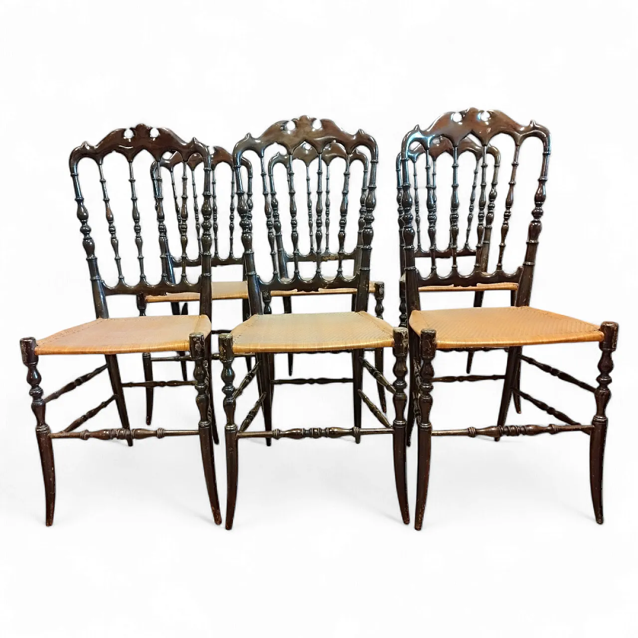 6 sedie Chiavarine in legno di ciliegio, anni '20 1