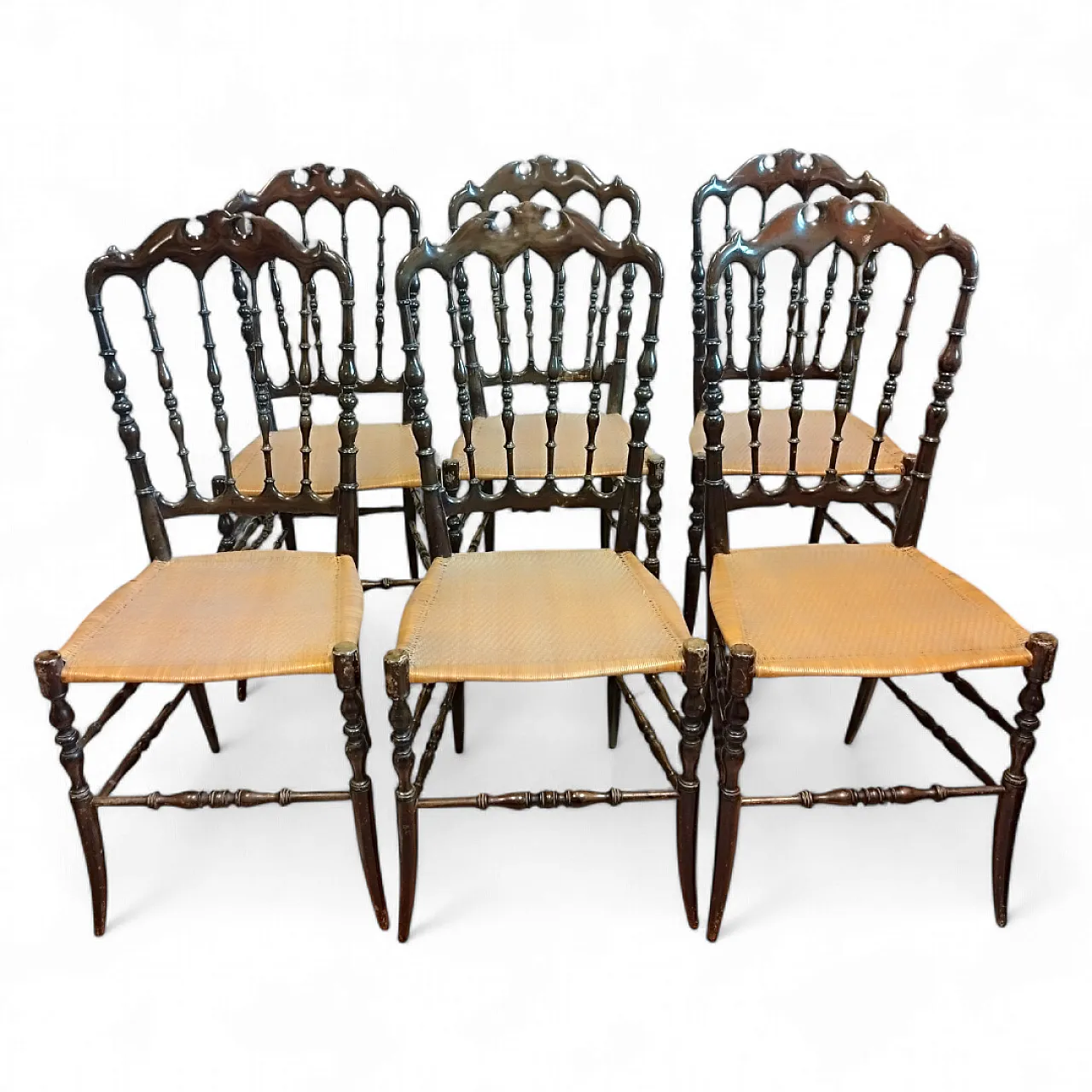 6 sedie Chiavarine in legno di ciliegio, anni '20 6