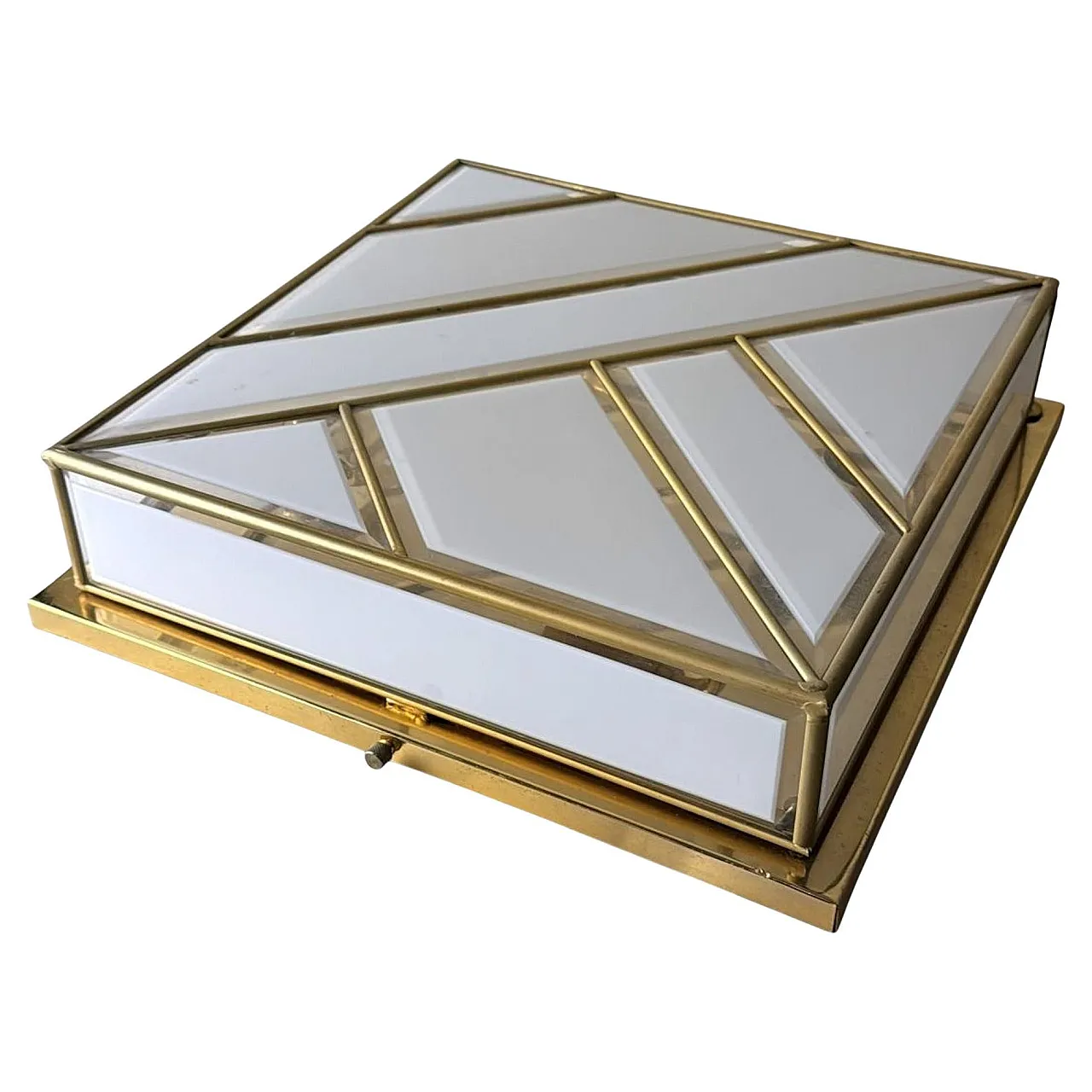 Opaline glass and brass flush mount ceiling light, 1960s 1