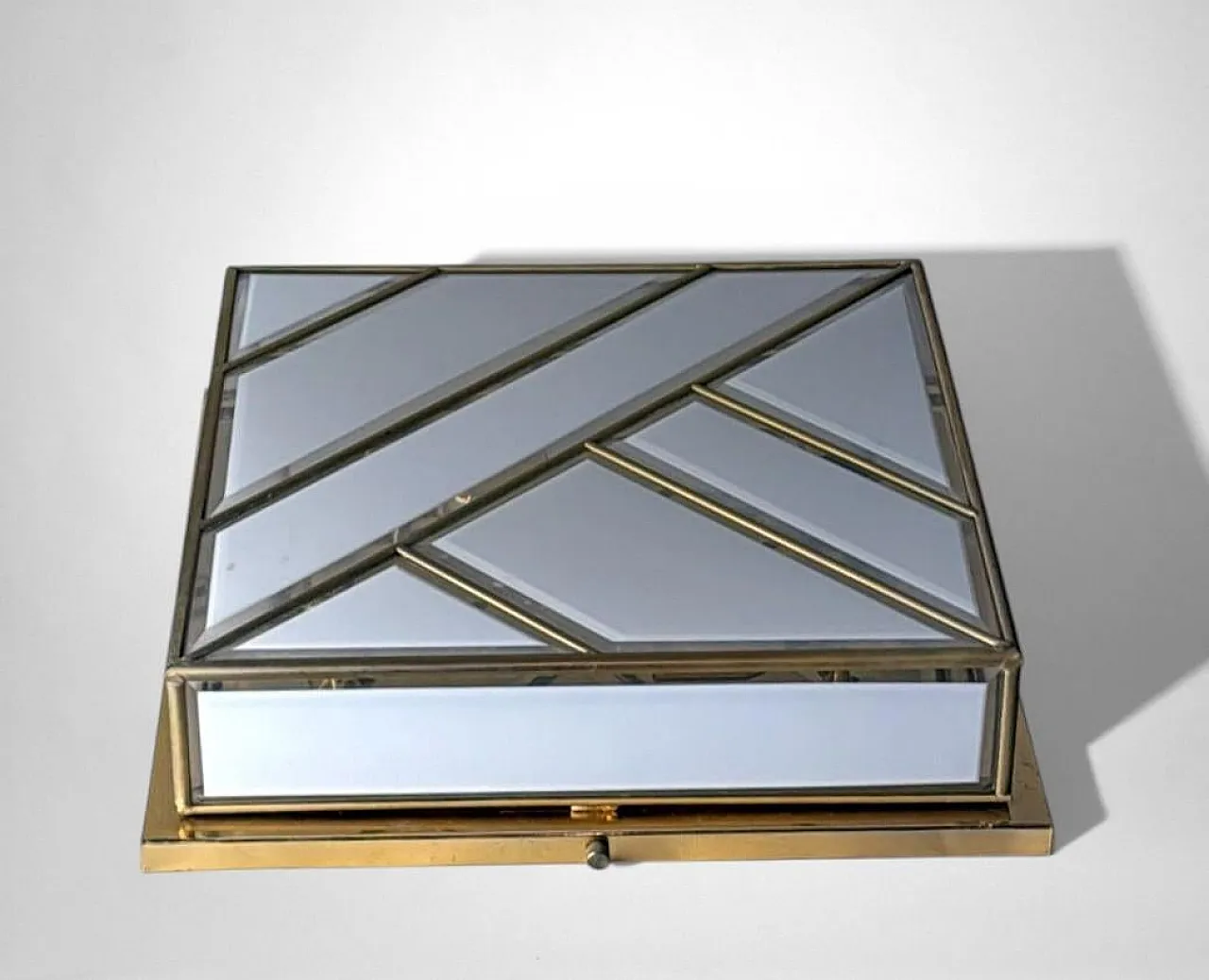 Opaline glass and brass flush mount ceiling light, 1960s 4