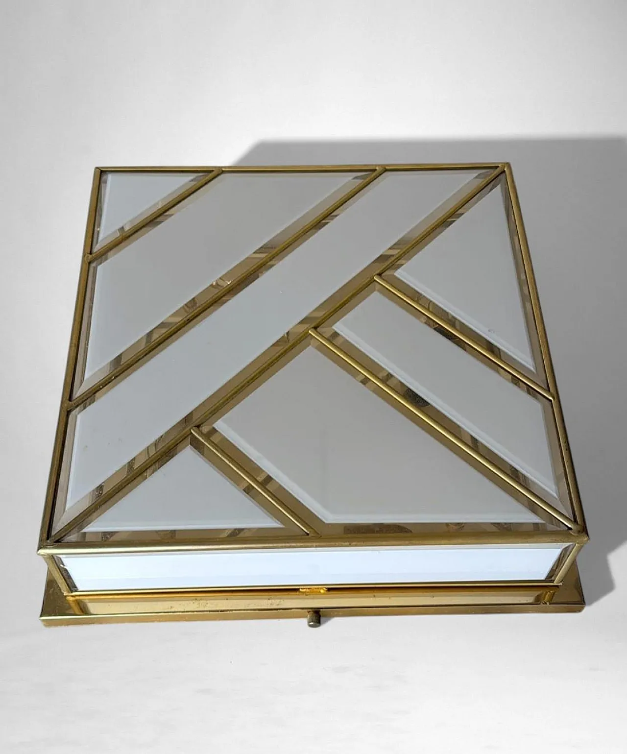 Opaline glass and brass flush mount ceiling light, 1960s 5