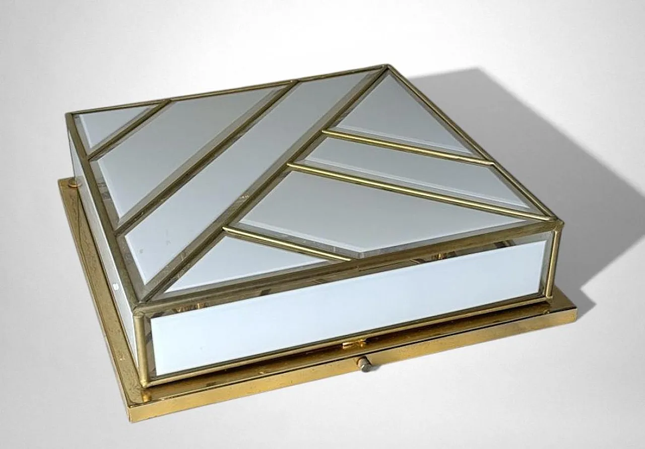 Opaline glass and brass flush mount ceiling light, 1960s 6