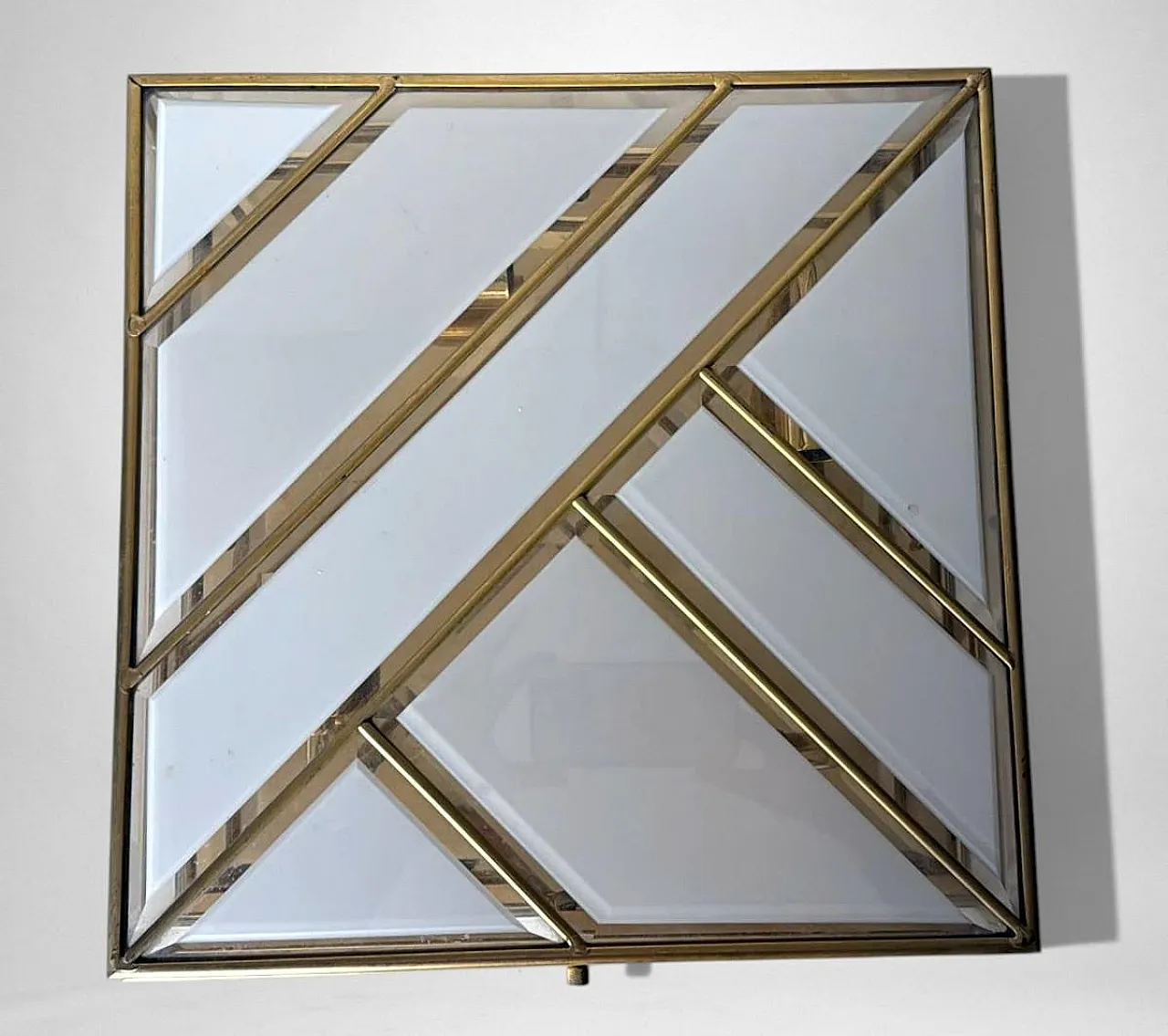 Opaline glass and brass flush mount ceiling light, 1960s 7