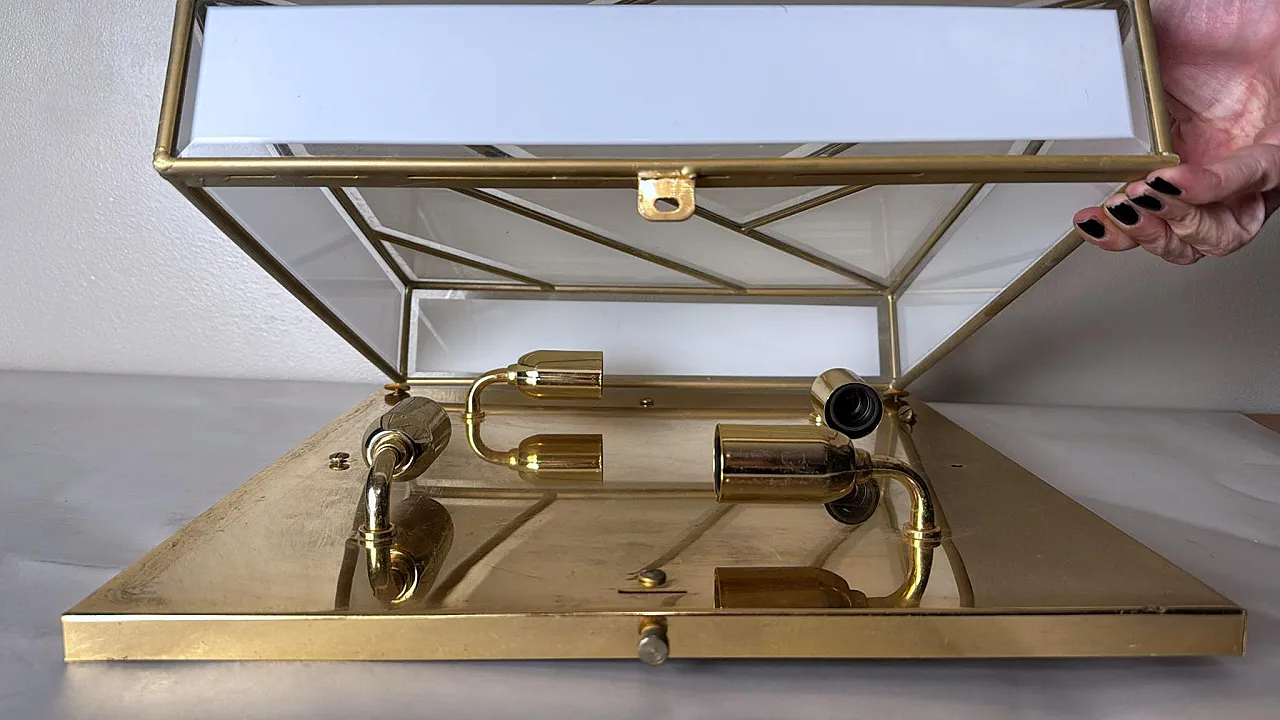 Opaline glass and brass flush mount ceiling light, 1960s 17