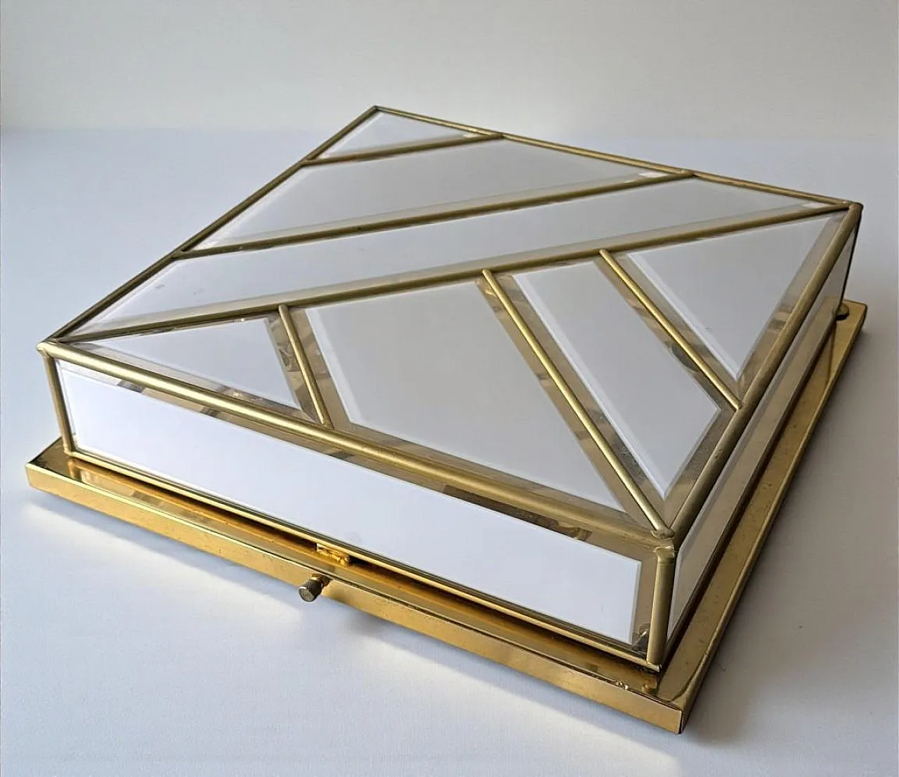 Opaline glass and brass flush mount ceiling light, 1960s 18