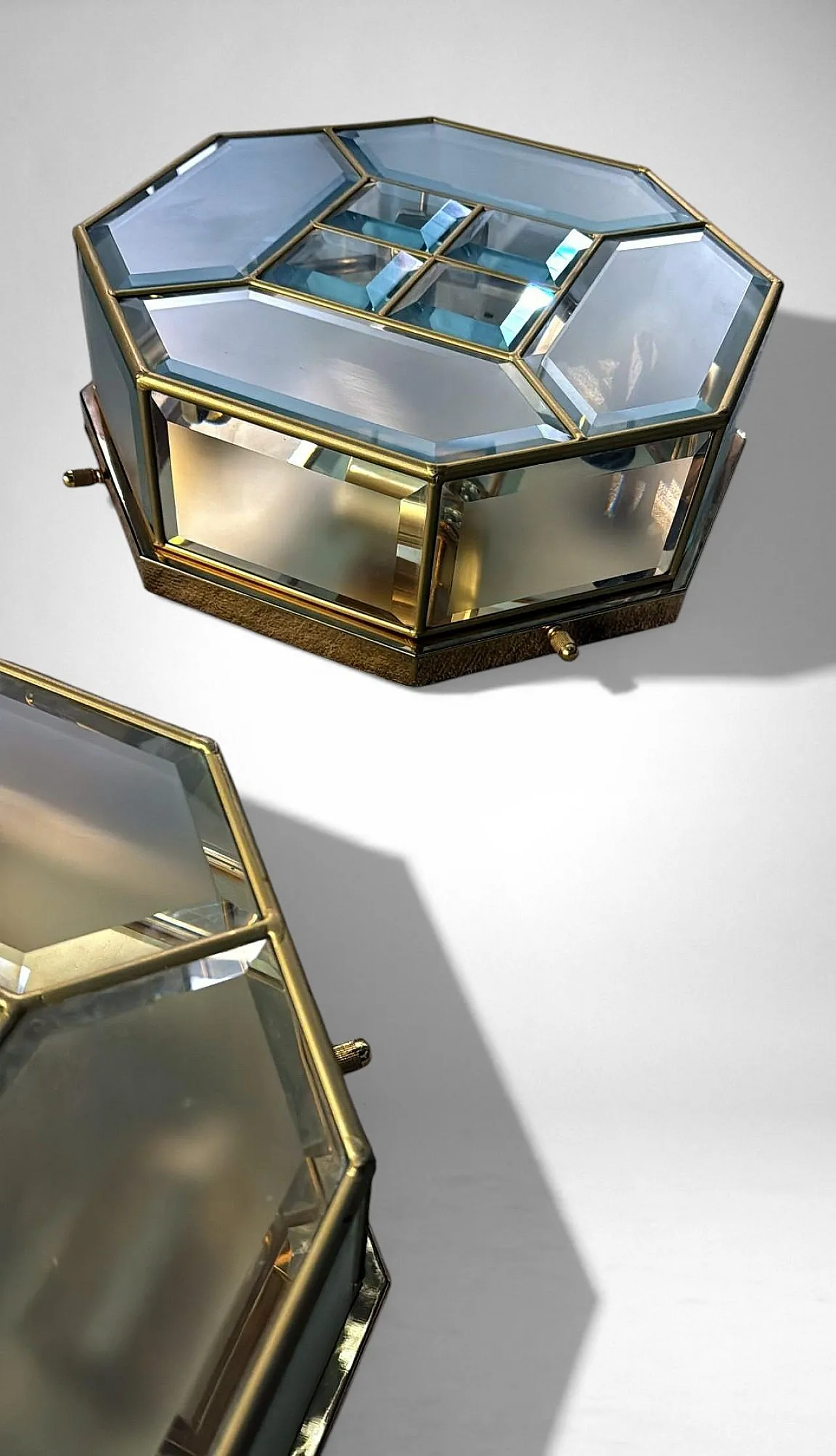 Mid-Century Modern brass and satin glass ceiling lights pair, 1970s 7