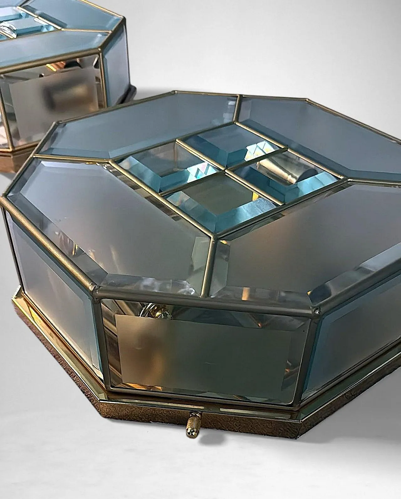 Mid-Century Modern brass and satin glass ceiling lights pair, 1970s 9