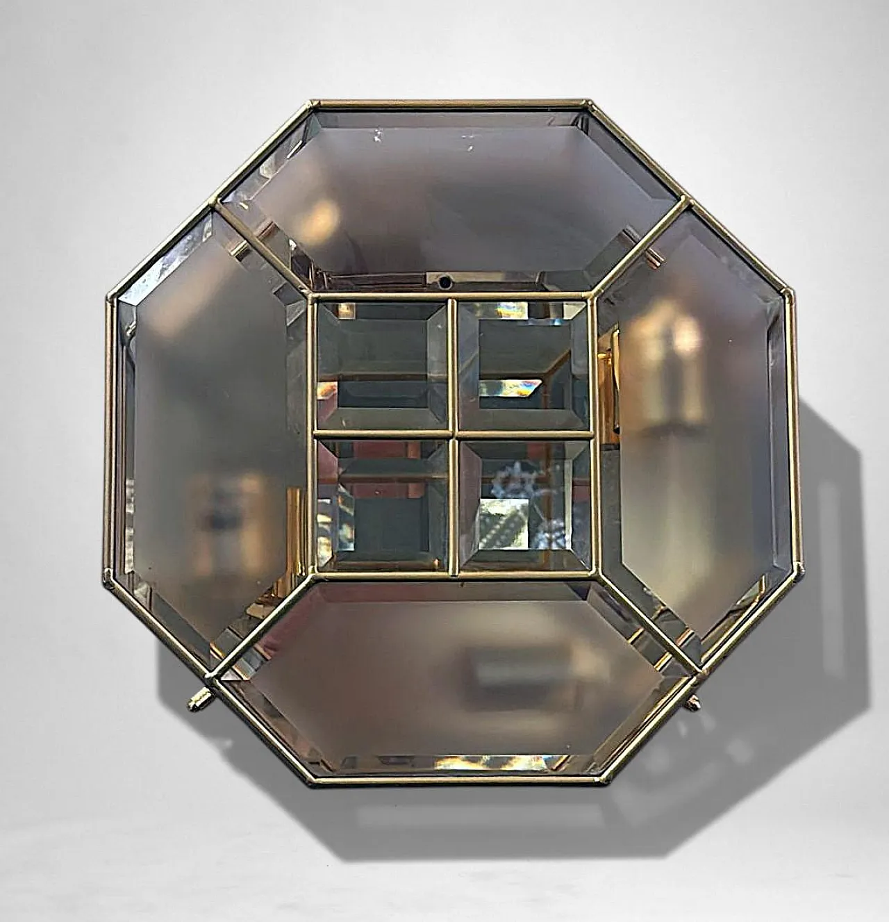 Mid-Century Modern brass and satin glass ceiling lights pair, 1970s 11