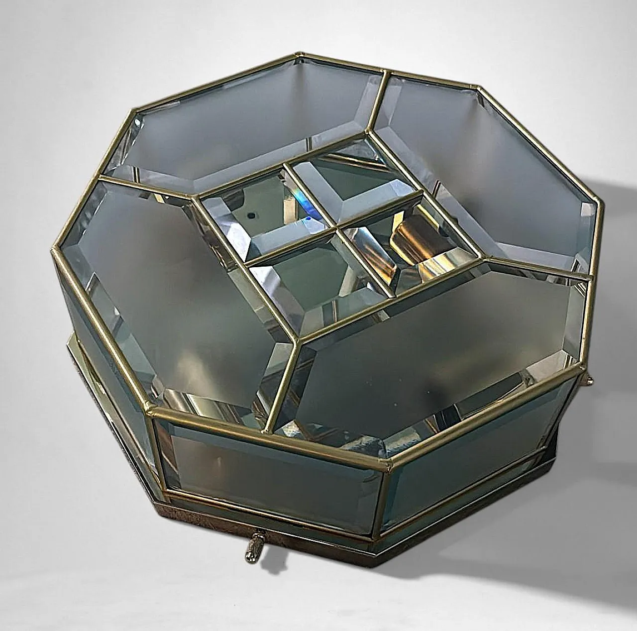 Mid-Century Modern brass and satin glass ceiling lights pair, 1970s 13