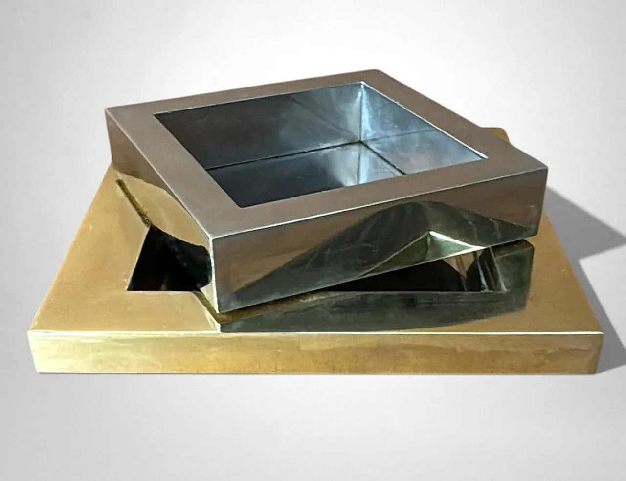 Romeo Rega steel and brass ashtray, 1970s 4