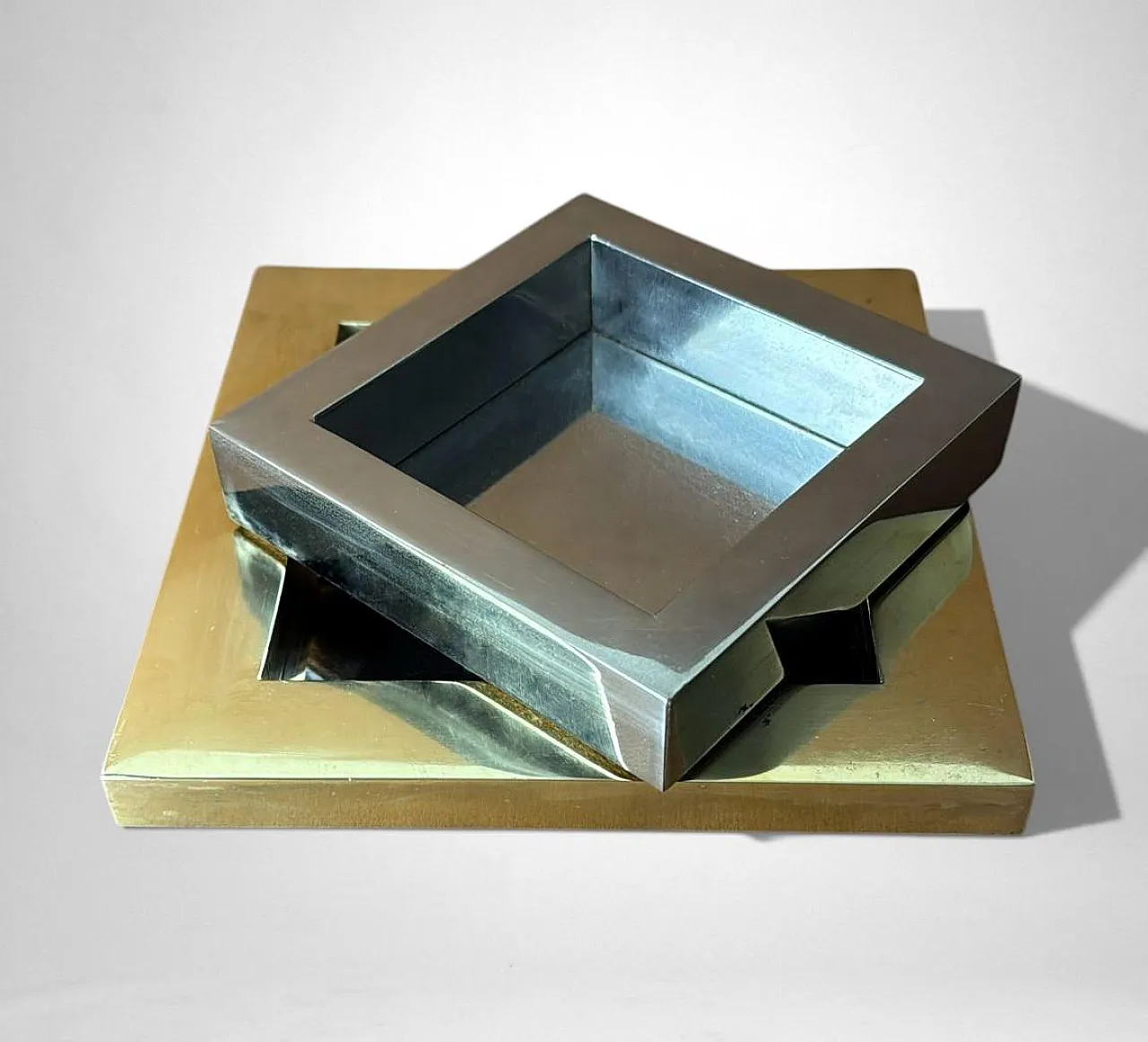 Romeo Rega steel and brass ashtray, 1970s 5