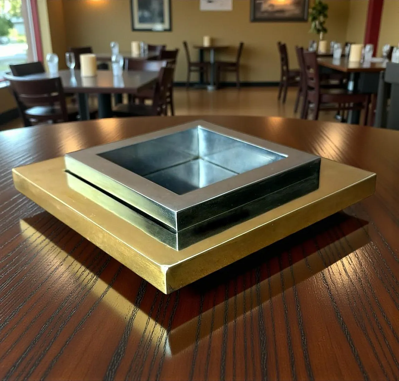 Romeo Rega steel and brass ashtray, 1970s 18