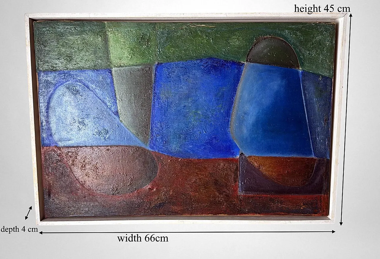 Abstract lyrical oil painting on canvas, mid-20th century 19