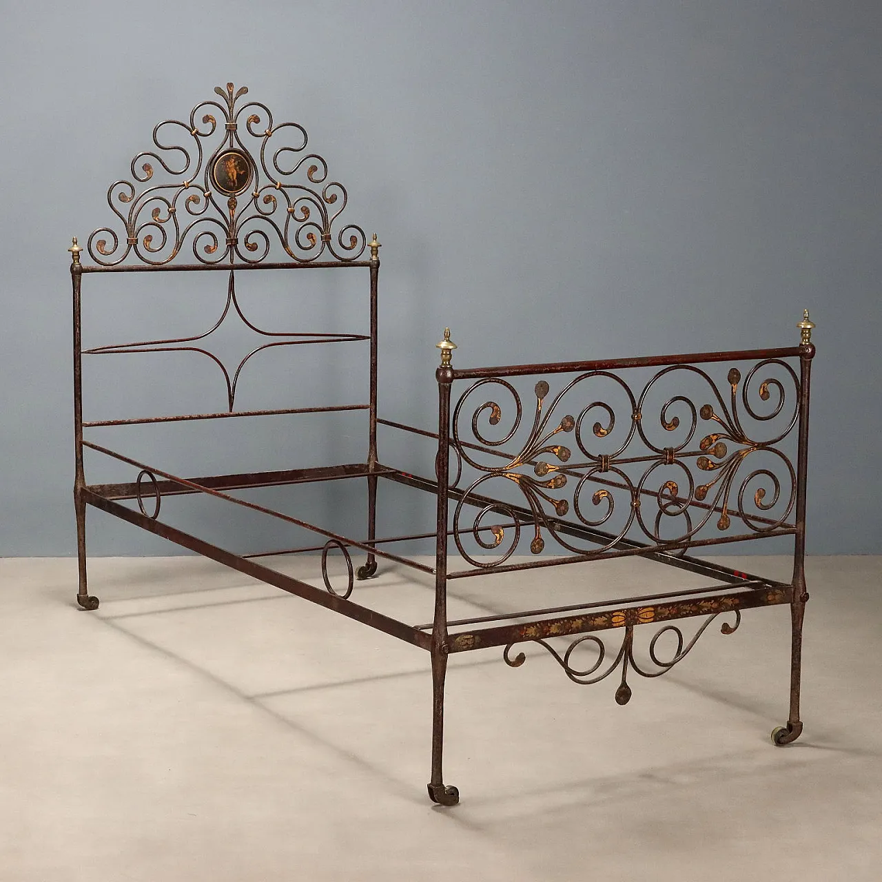 Single iron bed, lacquered and painted, 19th century 1