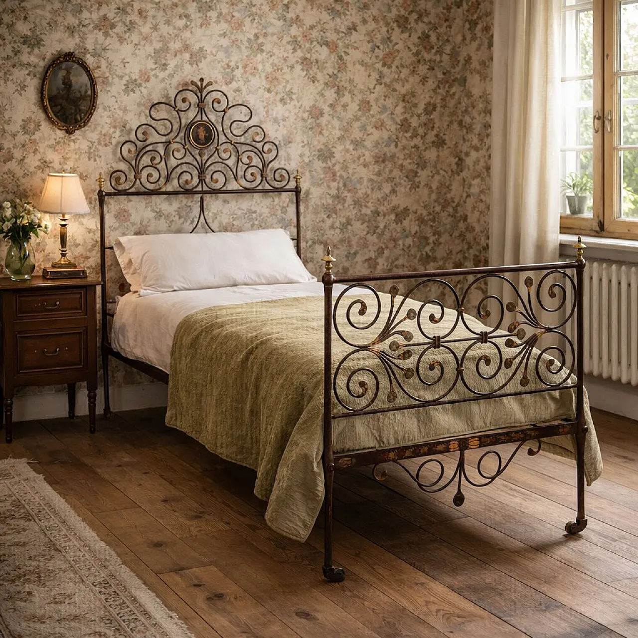 Single iron bed, lacquered and painted, 19th century 2