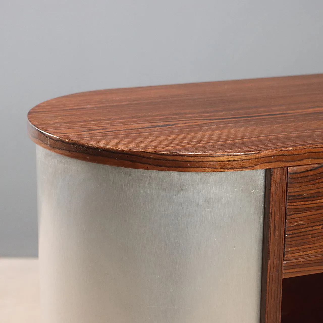 Exotic wood veneer console table with aluminum base, 20th century 6