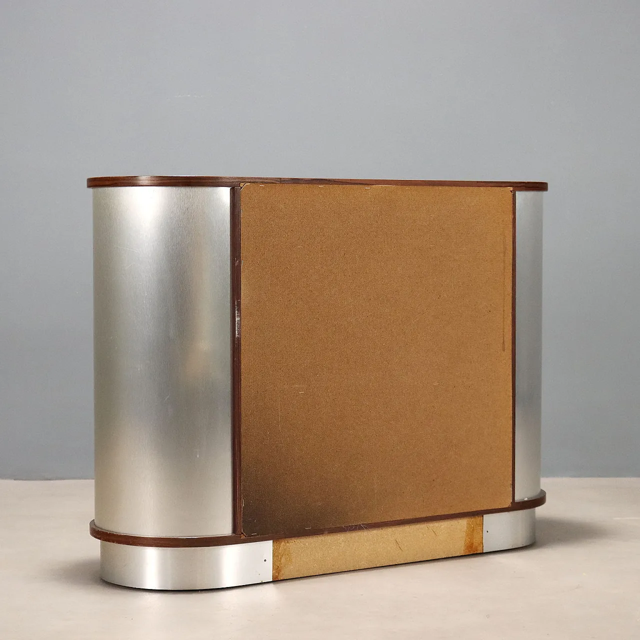 Exotic wood veneer console table with aluminum base, 20th century 10