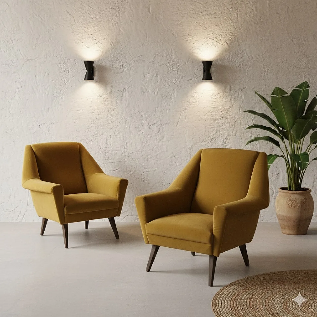 Pair of armchairs in velvet, foam and wood, 1960s 2